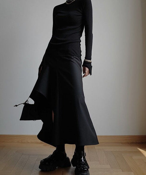 Asymmetric Flare Hem Skirt